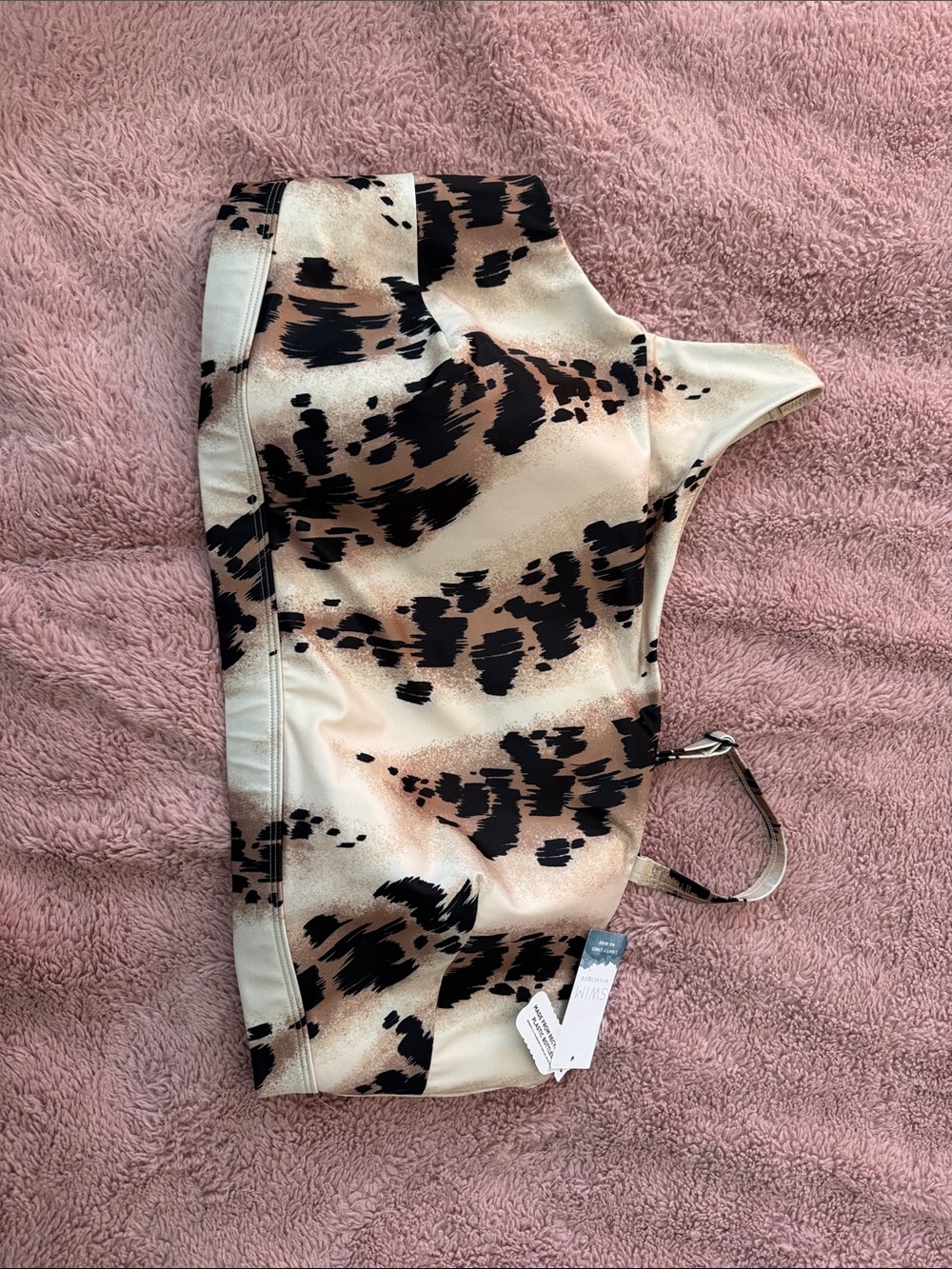 Women's Beige and Black Animal Print One-Shoulder Crop Top